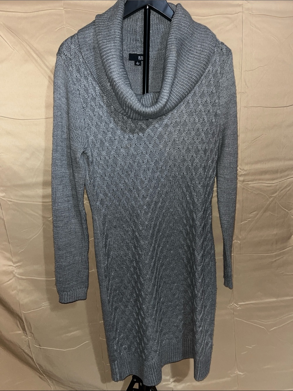 a.n.a Light Gray Cable Knit Cowl Neck Sweater Dress